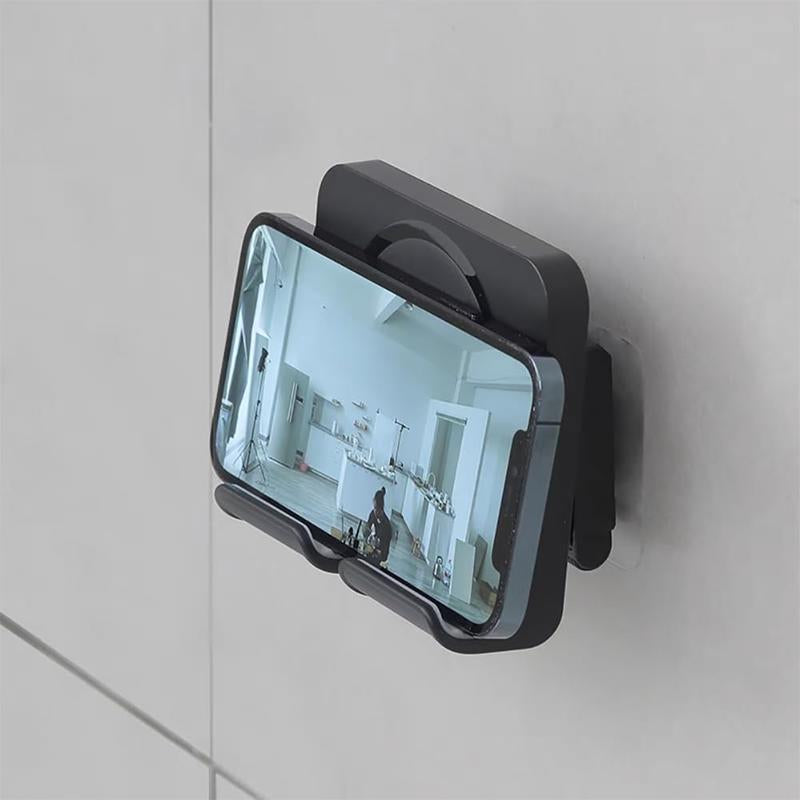 Enhanced Wall-Mounted Shower Phone Holder with Three Adhesive Stickers | Adjustable and Removable Cell Phone Stand for Bathroom, Bedroom, and Kitchen | Universally Compatible with All Phones and Tablets (Black)