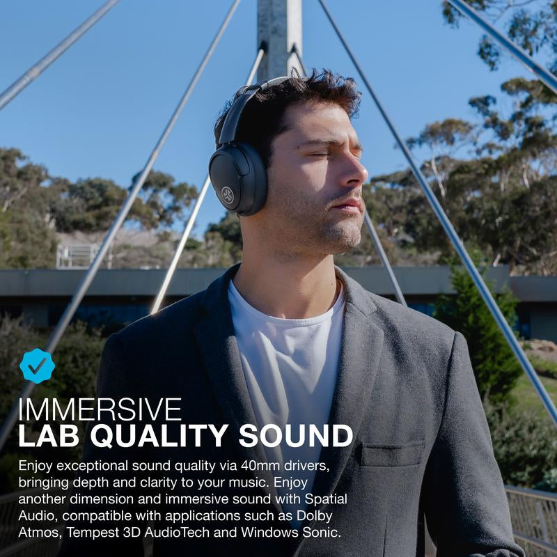 Jlab Jbuds Lux Active Noise Cancellation Wireless Bluetooth Headphones, Custom EQ, Over-Ear, Be Aware Safety Mode. Foldable, Iphone / Android, Wired