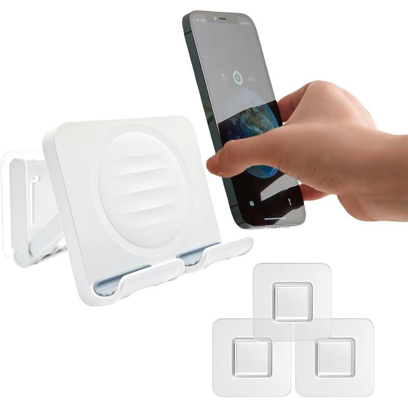 Enhanced Wall-Mounted Shower Phone Holder with Three Adhesive Stickers | Adjustable and Removable Cell Phone Stand for Bathroom, Bedroom, and Kitchen | Universally Compatible with All Phones and Tablets (Black)