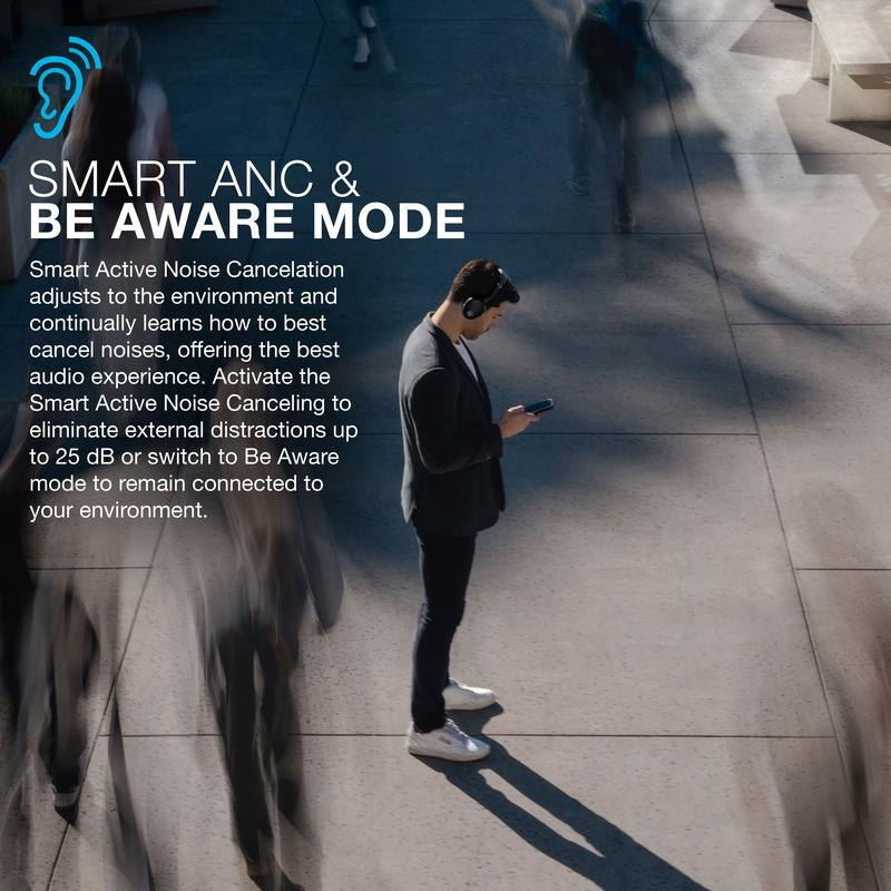 Jlab Jbuds Lux Active Noise Cancellation Wireless Bluetooth Headphones, Custom EQ, Over-Ear, Be Aware Safety Mode. Foldable, Iphone / Android, Wired
