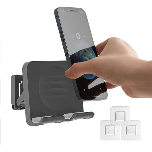 Enhanced Wall-Mounted Shower Phone Holder with Three Adhesive Stickers | Adjustable and Removable Cell Phone Stand for Bathroom, Bedroom, and Kitchen | Universally Compatible with All Phones and Tablets (Black)